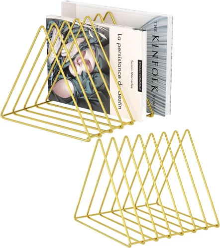 Miniatura 10 de Urban Deco Organizador de escritorio triangular, soporte para revistero de alambre de metal, 10 secciones, organizador de carpetas de archivos