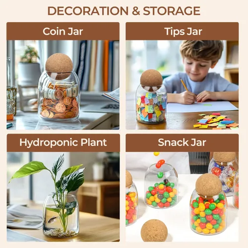 Miniatura 6 de ComSaf Tarro de vidrio decorativo transparente de 16 onzas con tapa de bola de corcho, barra de café, cocina, almacenamiento de baño, apto
