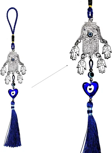 LUCKBOOSTIUM Elegante adorno colgante de mano Hamsa plateado – Dije y signo de buena suerte y bendición – Accesorios decorativos para el hogar y la