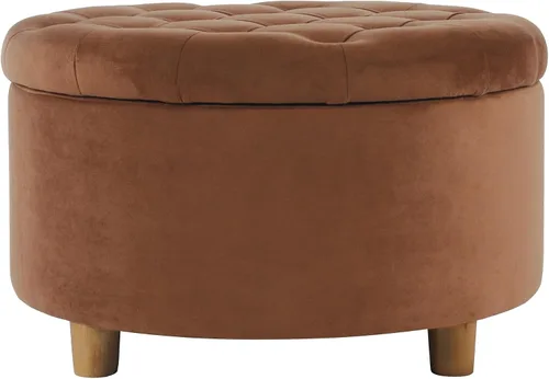 Miniatura 11 de HomePop Decoración del hogar Otomana redonda de terciopelo copetudo con botones Otomana con almacenamiento para sala de estar y dormitorio