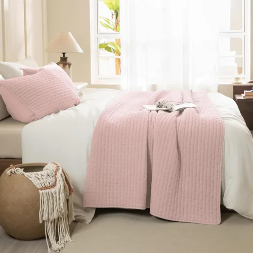 Miniatura 2 de Sanracie Juego de ropa de cama de tamaño individual lavado a la piedra (68 x 86 pulgadas), algodón prelavado, color rosa claro, arrugado, ultra