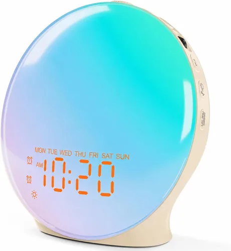 Miniatura 11 de JALL Reloj despertador Sunrise para dormitorios con máquina de sonido de ruido blanco, despertador de luz despertador para personas que duermen