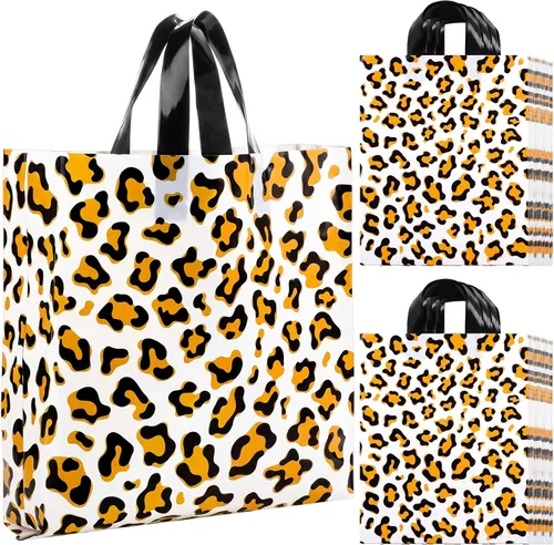 Miniatura 12 de Woanger 100 bolsas de compras de leopardo de plástico con estampado de guepardo, bolsa de regalo de leopardo para pequeñas empresas, fiesta