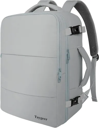 Taygeer Mochila de Equipaje de Mano, Mochila de Viaje para Mujeres con Puerto de Carga USB y Bolsa para Zapatos, Mochila para Laptop de 15.6 Gris