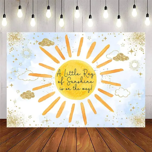 Avezano Sunhine - Telón de fondo de baby shower para bebé niño Un pequeño rayo de sol está en camino, fondo fotográfico con purpurina, nube con