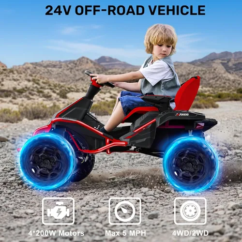 Miniatura 2 de ANPABO Juguete de paseo de 24V 4x4 para niños grandes, motores de 4x200W, 5MPH, automóvil para niños con control remoto para padres, asiento ancho