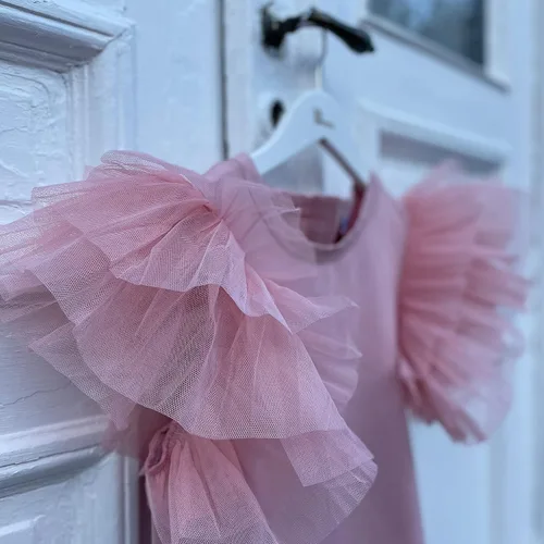 Miniatura 3 de Vestido de niña para bebé, con enormes capas de mangas de tul con alas - Traje de fiesta perfecto, vestidos para ocasiones especiales para niñas