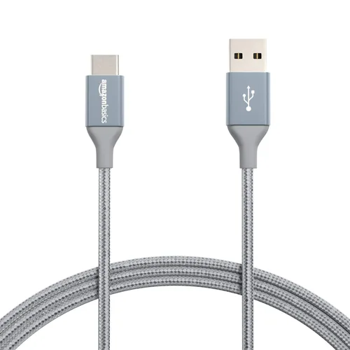 Amazon Basics Cable de carga rápida USB-C a USB-A 2.0, cable trenzado de nailon, velocidad de 480 Mbps, certificado USB-IF, para Apple iPhone 16/15,