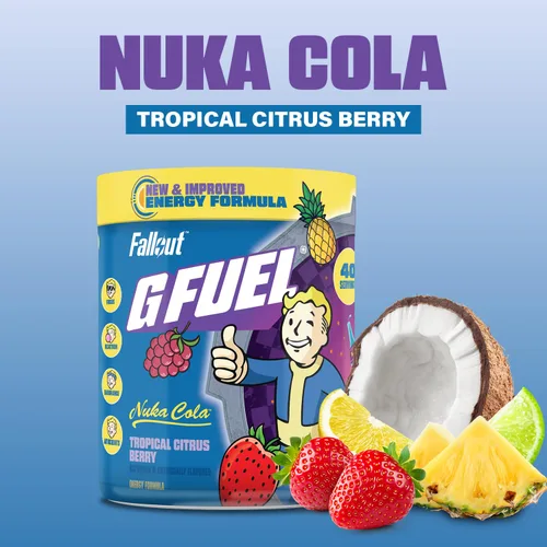 Miniatura 5 de G Fuel Nuka Cola 2.0 - Polvo energético, sin azúcar, suplemento de enfoque de cafeína limpia, mezcla de agua, sabor tropical de cítricos, mezcla