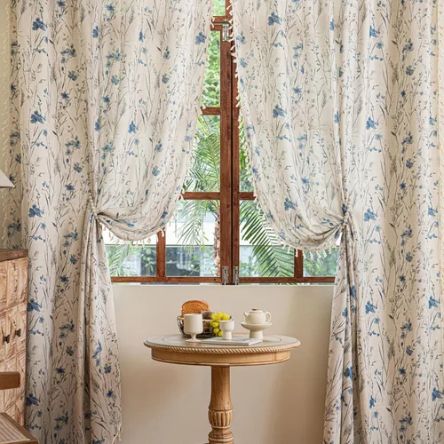 Miniatura 53 de Cortinas florales de granja semiopacas para sala de estar, de 63 pulgadas de largo, mezcla de lino y algodón, paneles de cortina de ventana cortos