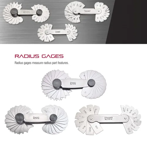 Miniatura 3 de Starrett Medidor de filete o radio para radios convexos y cóncavos, ideal para carpinteros y construcciones, acero inoxidable, 32 hojas, calibre