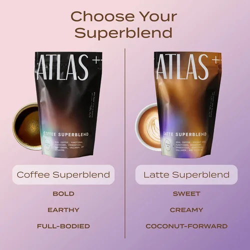 Miniatura 4 de Atlas+ - Supermezcla de café con leche y hongos – Café premium con colágeno, probióticos, D3 y B12, melena de león, Reishi, Cordyceps, Coco