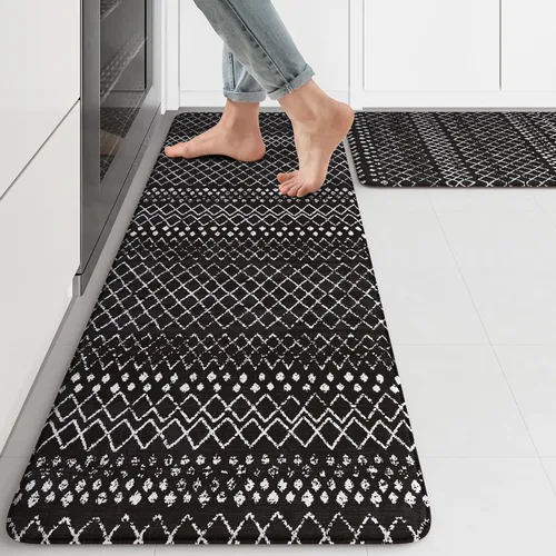 Miniatura 76 de KIMODE - Juego de 2 tapetes de cocina bohemios, antifatiga, antideslizantes, impermeables, ergonómicos, acolchados, cómodos, para lavandería, Caqui