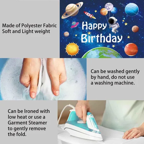 Miniatura 7 de Pancarta de fondo de feliz cumpleaños de planetas astronautas espaciales, suministros de decoración de fiesta de cumpleaños para niños, sistema