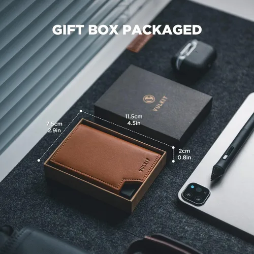 Miniatura 7 de VULKIT Cartera minimalista para hombre, con bloqueo RFID, cierre magnético, cartera de cuero con ventana de identificación, para dinero en efectivo
