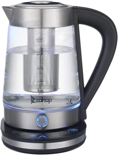 Miniatura 13 de Ochine Hervidor eléctrico de acero inoxidable, hervidor de café, calentador de agua caliente inalámbrico, 1500 W, hervir rápido con luz LED, apagado