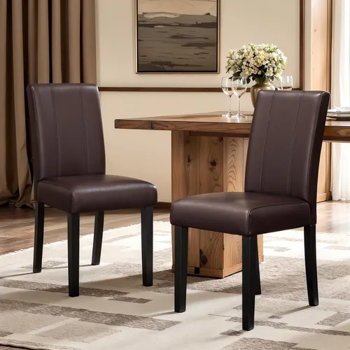 Miniatura 19 de CHUN YI Juego de 4 sillas de comedor tapizadas de piel sintética con ribete de cabeza de clavo y patas de madera, sillas laterales Parsons modernas