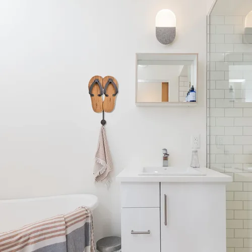 Miniatura 2 de Aecipl Ganchos de pared de madera para colgar chanclas, letrero de decoración temática de playa, gancho náutico para toallas para baño, dormitorio