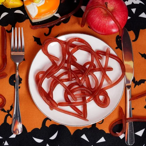 Miniatura 5 de Tongcloud 60 lombrices de tierra falsas, de plástico, realista, de goma, suave, elástico, juguete para Halloween, fiesta del día de los inocentes