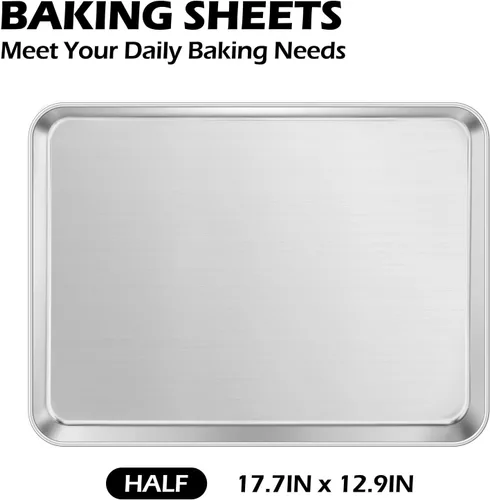 Miniatura 2 de Leonyo Hojas para hornear de acero inoxidable de 17 x 13 pulgadas, paquete de 2 bandejas de media hoja de acero inoxidable para hornear galletas