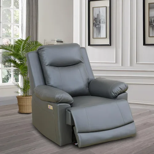 Miniatura 4 de Juego de sofá reclinable eléctrico, juego de sofá de cuero con puerto USB, sofá biplaza reclinable con consola de almacenamiento/portavasos