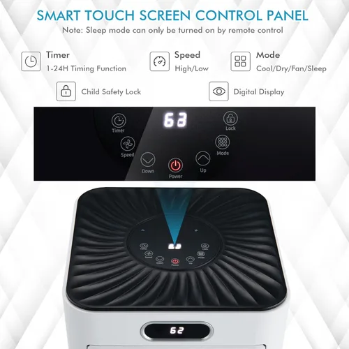 Miniatura 6 de GOFLAME Aire acondicionado portátil de 10000BTU, enfriador de aire y deshumidificador 3 en 1 con control remoto, modo de suspensión, 2 velocidades