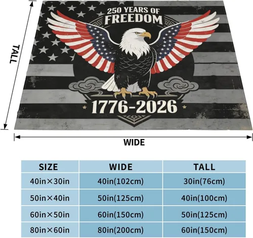 Miniatura 2 de 250 Anniversary USA Flag Flannel Fleece Throw Blankets, Patriotic Eagle Super Warm Soft Sofa Blanket All Season (40"x30")