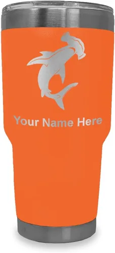 Miniatura 15 de LaserGram Vaso aislado al vacío de 20 onzas, tiburón martillo, grabado personalizado incluido (negro)