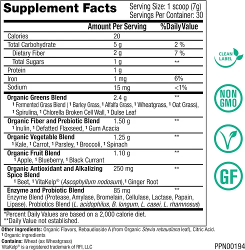 Miniatura 2 de Peak Pure & Natural Peak Greens apoya el equilibrio del pH y la alcalinidad Polvo de bebida verde superalimento Mezcla de hierba fermentada