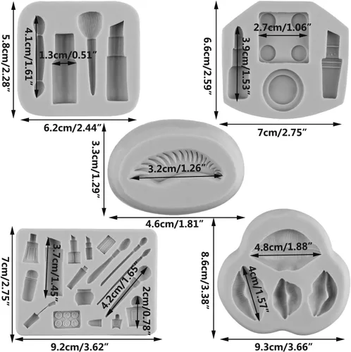 Miniatura 2 de Moldes de silicona con temática de maquillaje, moldes para fondant, para besos, labios, lápiz labial, perfume, pestañas, cepillo para decoración