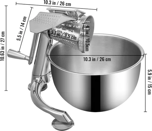 Miniatura 8 de VEVOR Rallador de queso rotativo, mandolina rotativa de zinc para verduras, mandolina manual de queso con 5 conos de corte de acero inoxidable