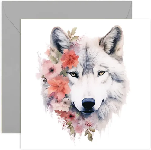 Old English Co. Tarjeta de felicitación de lobo botánico de acuarela para cumpleaños, bonita tarjeta de cumpleaños para mamá, nan, ella, tarjeta de