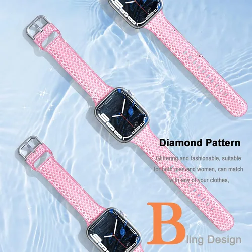 Miniatura 3 de Miimall Correa de reloj compatible con Apple Watch de 1.496 pulgadas, 1.575 pulgadas, 1.614 pulgadas, patrón de diamante, TPU translucidez Correa