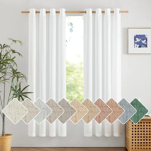 Miniatura 173 de NICETOWN Cortinas de lino natural con textura de lino para dormitorio, mezcla de lino rústica con ojales en la parte superior, semitransparentes