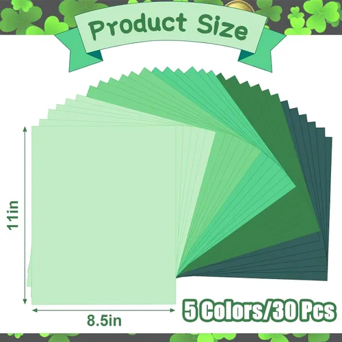 Miniatura 2 de JULBEAR 30 hojas de cartulina de colores del día de San Patricio 5 colores 180 g/m² 8.5x11 pulgadas, cartulina verde surtida para tarjetas DIY