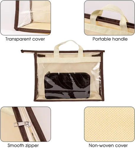 Miniatura 3 de Bolsas de Almacenamiento Transparentes para Bolsos Organizador de Armario, Bolsa de Almacenamiento Colgante con Cremallera para Bolsos, M Beige