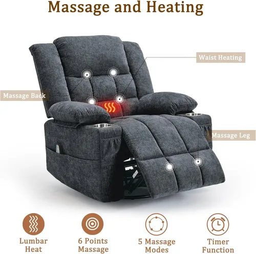 Miniatura 4 de Korser Sillón reclinable giratorio de 360° con mecedora para adultos, sillón reclinable con masaje y calefacción para guardería, silla de columpio