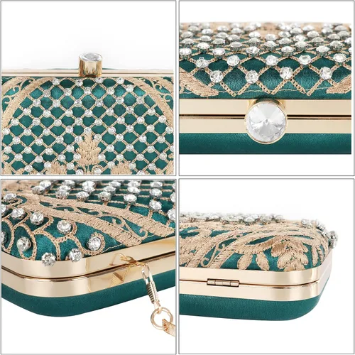 Miniatura 2 de DA BODAN - Bolso de noche para mujer, estilo vintage, con cuentas y lentejuelas y perlas, bolso de hombro para boda, novia, fiesta de graduación