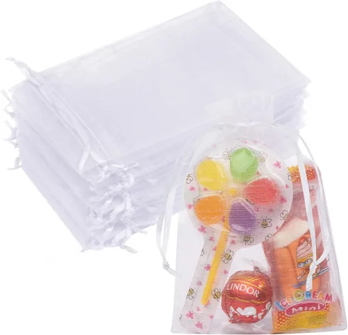 50 Piezas Bolsas de Organza Blancas 4x6 Pulgadas Pequeñas Bolsas de Malla con Cordón Pequeñas Bolsas de Regalo Bolsas de Golosinas para Joyería