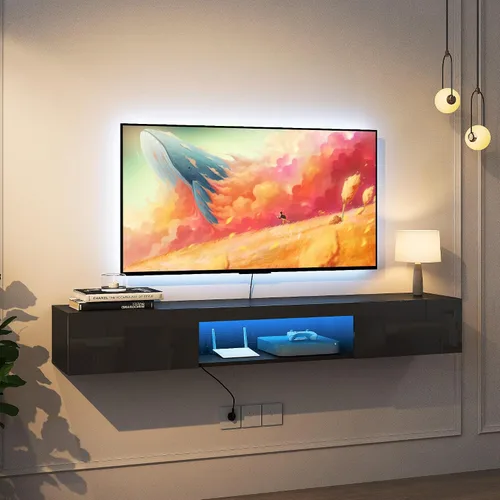 Miniatura 3 de Soporte flotante para TV montado en la pared con 20 LED de color, soporte de TV moderno de 63 pulgadas, gabinete de TV flotante centro