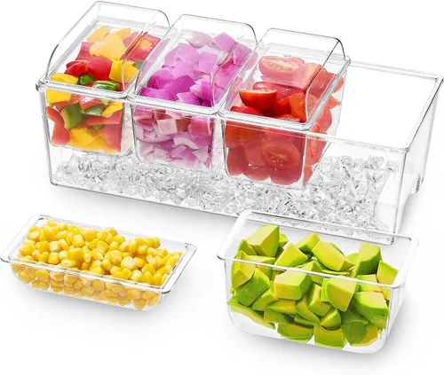 Miniatura 11 de Lifewit Set para servir barra de tacos para fiesta con 5 contenedores (2.5 tazas) y componentes, organizador grande refrigerado con hielo