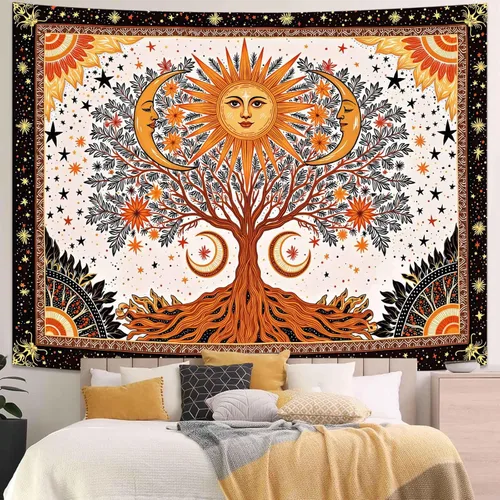Miniatura 21 de Spenlife Tapiz del Árbol de la Vida en Blanco y Negro para Dormitorio, Tapices Espirituales Estéticos, Tapices de Árbol Estéticos, Tapiz Estético