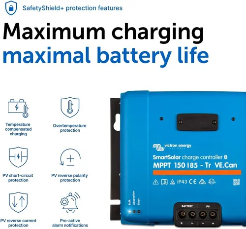 Miniatura 7 de Victron Energy SmartSolar MPPT Tr VE. Puede 150 V 85 amperios 12/24/36/48 voltios controlador de carga solar (Bluetooth)