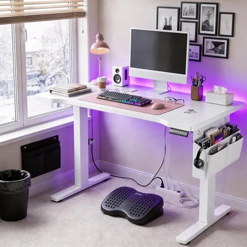 Miniatura 11 de EnHomee Escritorio para juegos con luces LED, escritorio de computadora eléctrico ajustable de altura de pie con 3 memorias preestablecidas