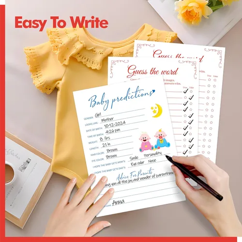 Miniatura 5 de 55 piezas de juegos de baby shower, tarjetas de predicciones y adivina la frase con respuestas incluidas, juegos de baby shower divertidos de género