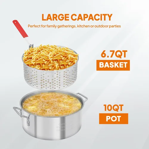 Miniatura 2 de Bonnlo Freidora de propano para exteriores de 55000BTU con olla de aluminio de 10 cuartos de galón y cesta coladora extraíble de 6.7 cuartos