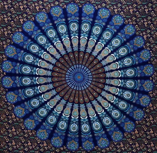 Miniatura 30 de Tapiz hippie indio bohemio psicodélico dorado azul pavo real mandala colgante en la pared (negro blanco, Queen (84 x 90 pulgadas) (84.6 x 90.6 in)