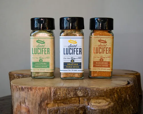 Miniatura 2 de Saint Lucifer, Paquete triple combinado, 3 condimentos de habanero, jalapeño y mariscos, fabricados en los Estados Unidos, sin gluten, sin azúcar