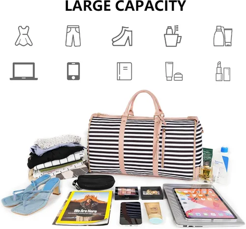 Miniatura 3 de Bolsa de mano para ropa, bolsa de lona grande de piel sintética para mujer, B-Rayas Blancas Negras, Bolso