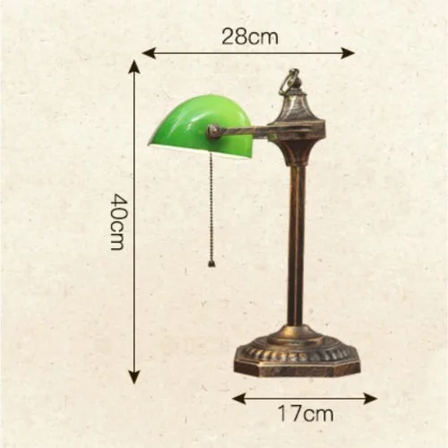 Miniatura 2 de Vintage Green Glass Shade Table Lamp Industrial Gold Iron Body Light Fixture with Pull Chain Desk